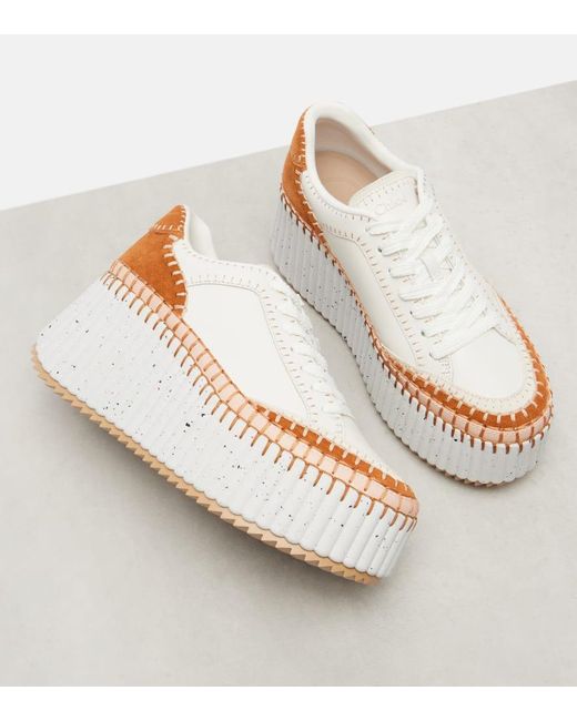 Chloé White Plateau-Sneakers Aus Leder