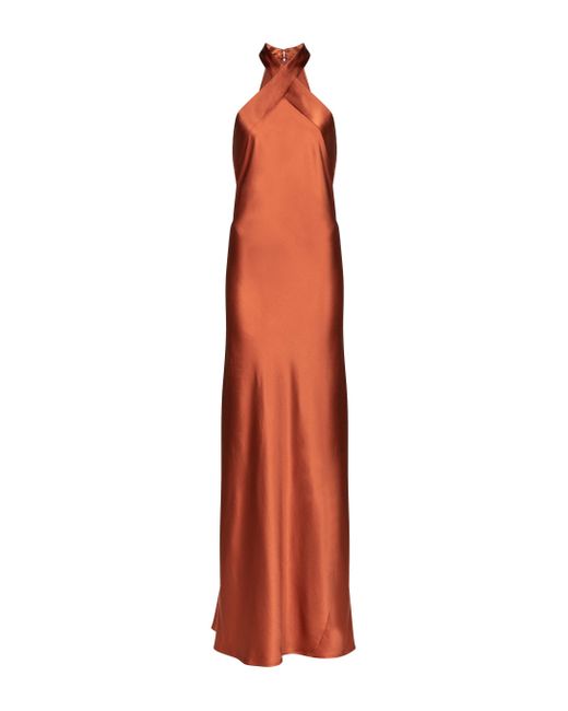 Galvan London Eve Silk Satin Halterneck Gown in Orange | Lyst