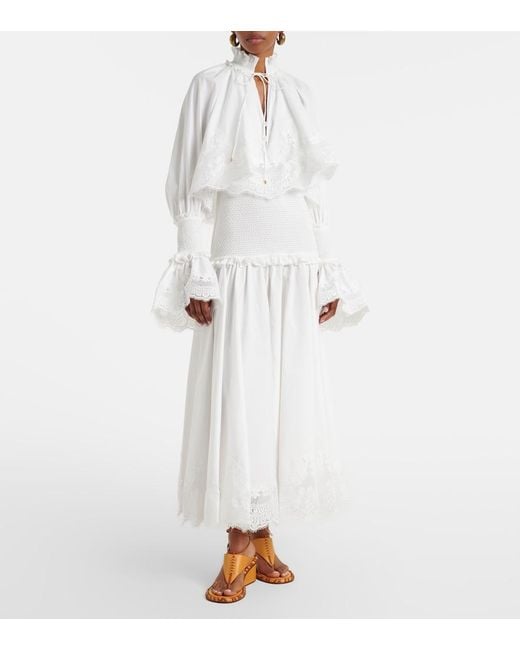 Zimmermann White Alchemy Lace-Trimmed Cotton Poplin Maxi Dress
