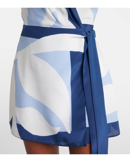 Sir Blue Portia Printed Silk Satin Wrap Dress
