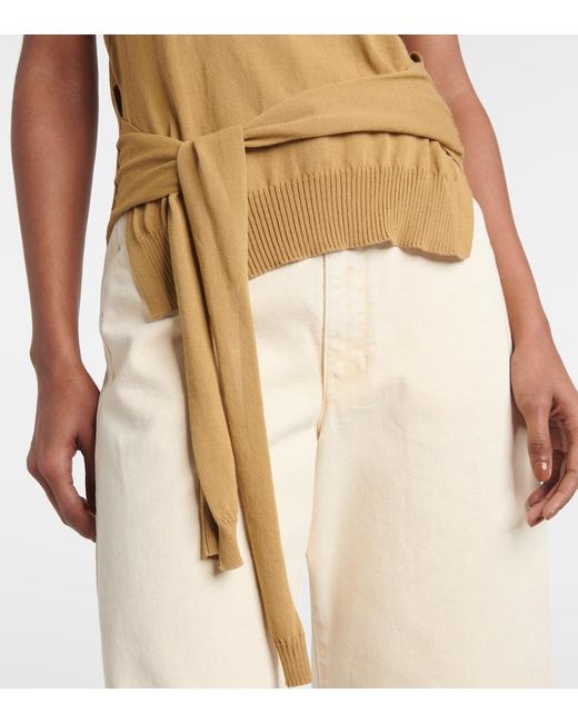 Lemaire Yellow Knitted Tie-Detail Cotton Top