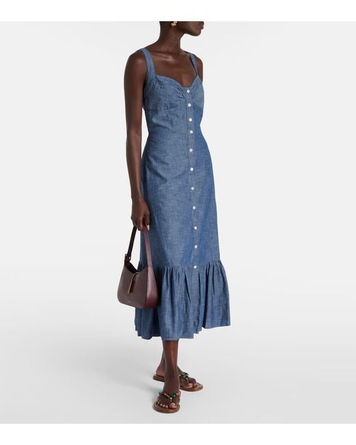 Polo Ralph Lauren Blue Maxikleid Aus Baumwoll-Chambray