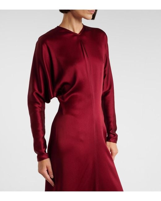 Victoria Beckham Red Draped Crepe Satin Midi Dress