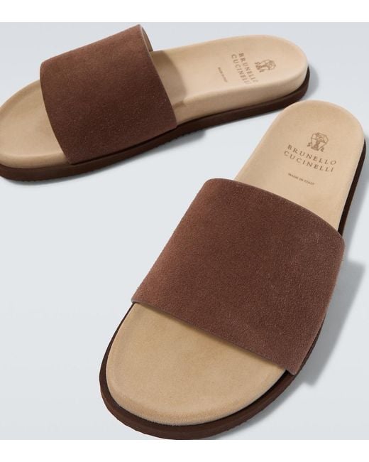 Brunello Cucinelli Brown Suede Slides for men