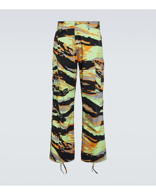 ERL Yellow Printed Cotton Cargo Pants for men