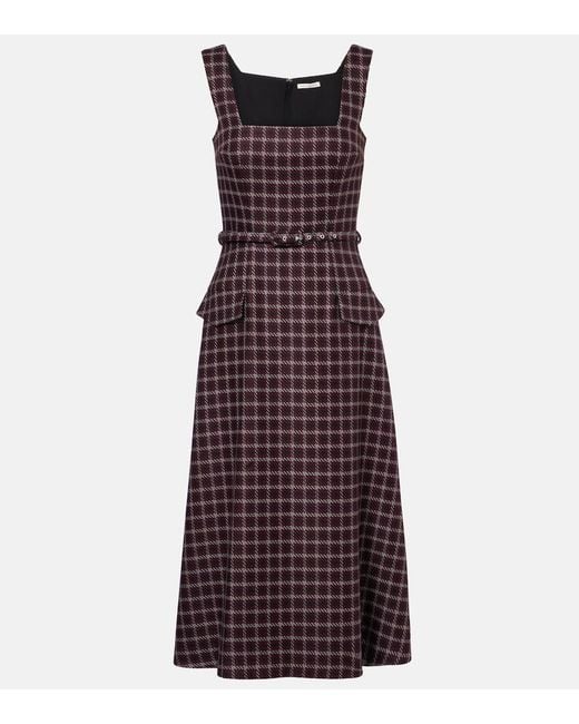 Emilia Wickstead Purple Petra Houndstooth Wool-Blend Midi Dress