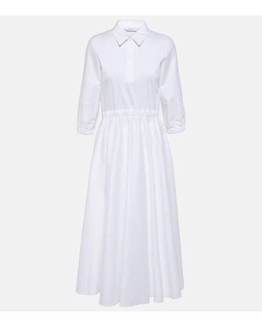 Max Mara White Maggio Pleated Cotton Midi Dress