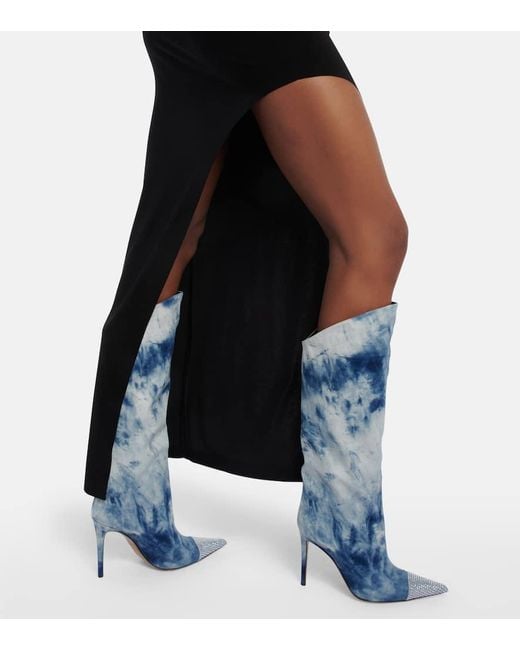 Alexandre Vauthier Blue Tie-Dye Denim Knee-High Boots