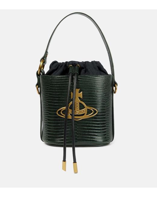 Vivienne Westwood Black Daisy Small Croc-effect Leather Bucket Bag