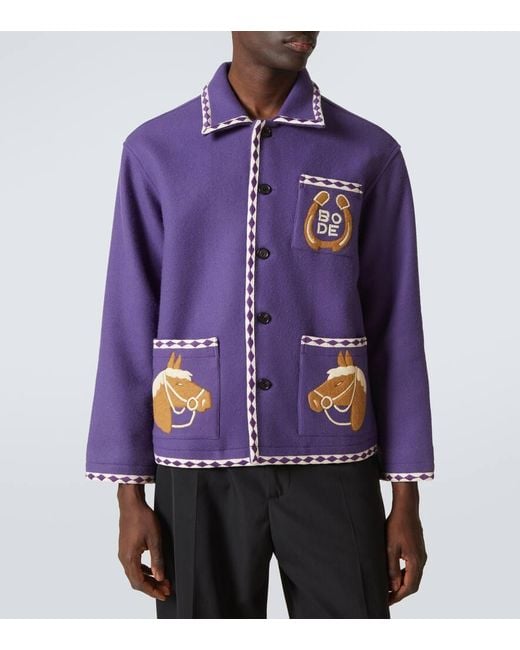Bode Purple Bronco Embroidered Wool Jacket for men