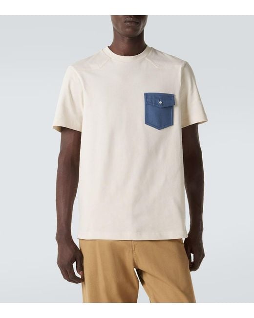 Moncler White Denim-Trimmed Cotton Jersey T-Shirt for men