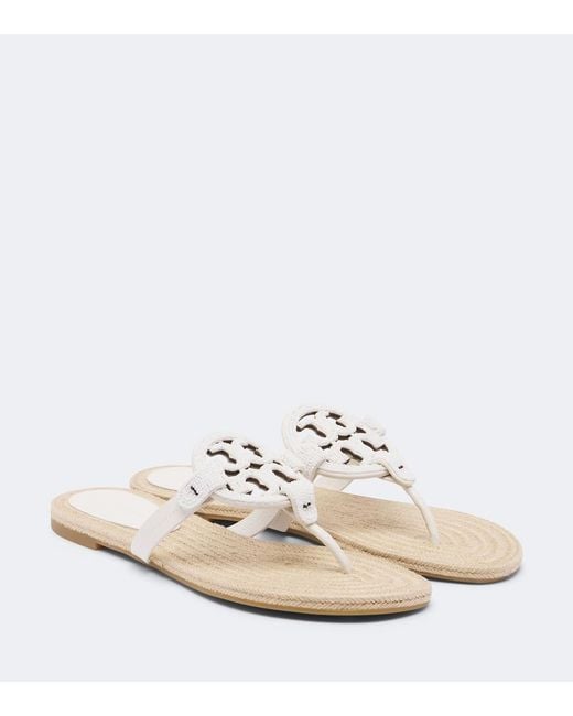 Tory Burch White Miller Beaded Thong Sandals
