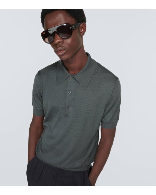 Tom Ford Gray Cashmere And Silk Polo Shirt for men