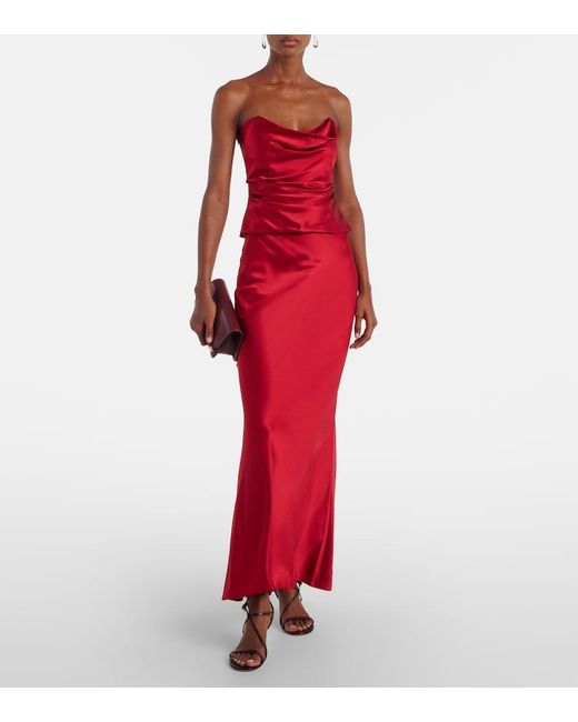 The Sei Red Silk Charmeuse Maxi Skirt