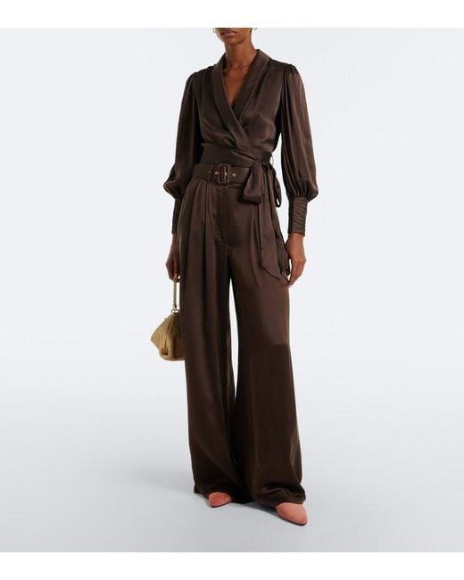 Zimmermann Brown Silk Satin Wrap Top