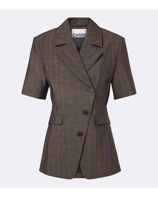 Ganni Brown Striped Wool Blazer