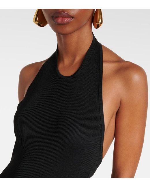 Nili Lotan Black Ribbed-Knit Halterneck Maxi Dress