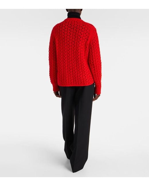 Jil Sander Red Open-Knit Wool Cardigan