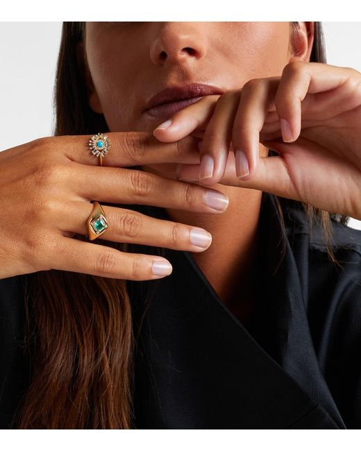 Suzanne Kalan White Signet Mini 18Kt Ring With Emerald And Diamonds