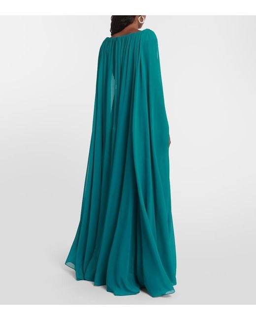 Elie Saab Green Caped Silk-Blend Gown