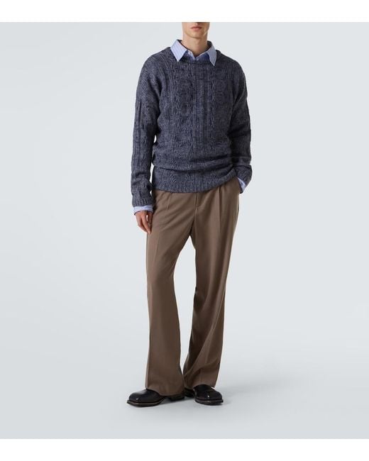Our Legacy Blue Popover Cable-Knit Wool-Blend Sweater for men