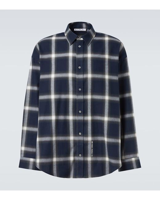 Acne Blue Checked Cotton Shirt for men
