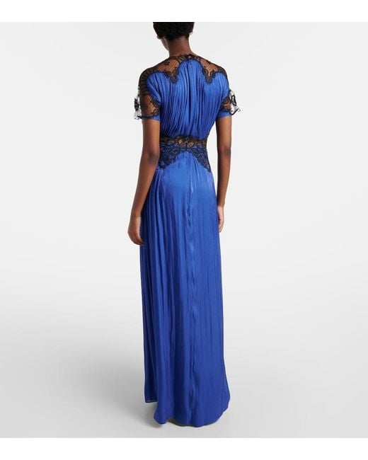 Costarellos Blue Lace-Trimmed Lurex Georgette Gown