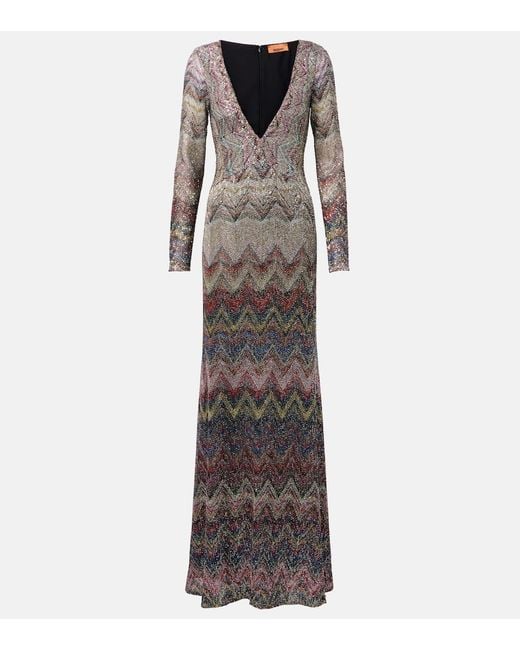 Abito Lungo Con Lame E Paillettes A Zig-Zag di Missoni in Gray