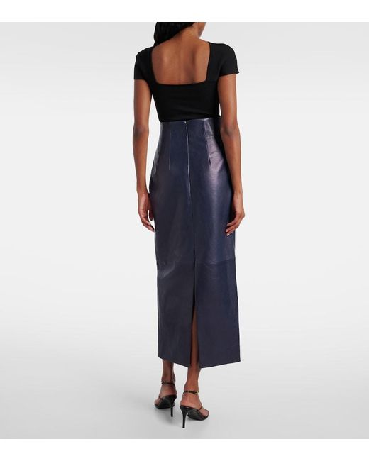 Khaite Blue Loxley Leather Pencil Skirt