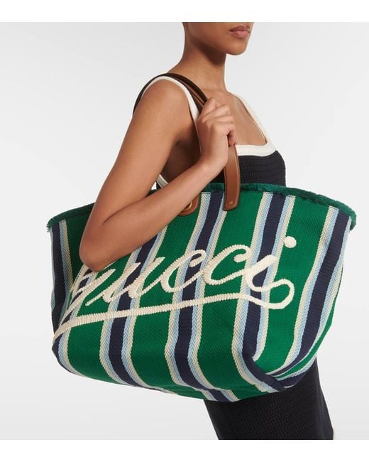 Gucci Green Bestickte Tote Large Aus Canvas