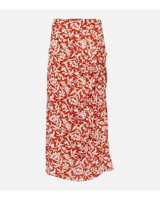 Polo Ralph Lauren Red Ruched Crepe Maxi Skirt