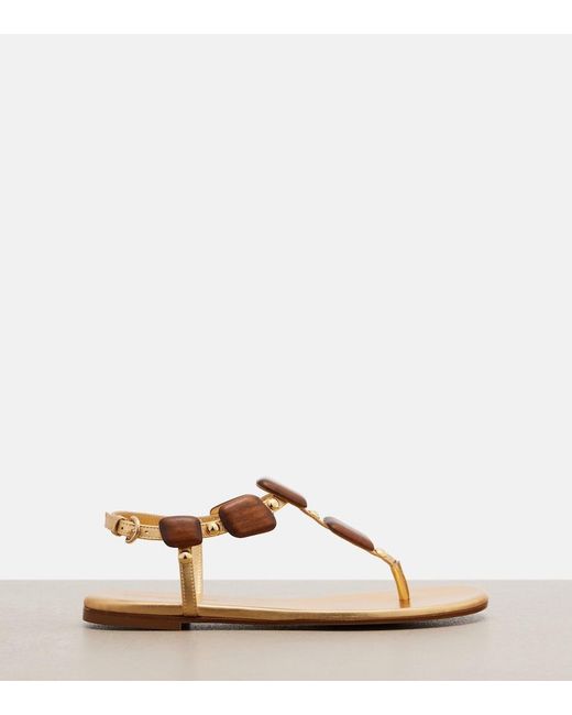 Gianvito Rossi Metallic Munduk Embellished Leather Thong Sandals