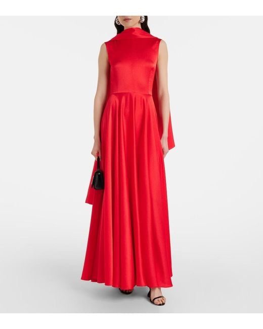 Solace London Red Emelia Scarf-Detail Satin Gown