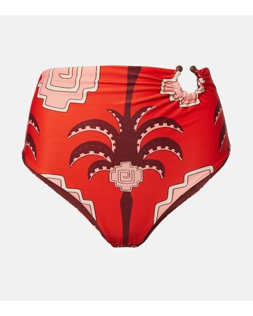 Johanna Ortiz Red Taita Printed High-Rise Bikini Bottoms