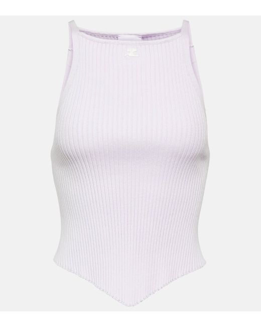 Courreges White Logo Ribbed-knit Tank Top