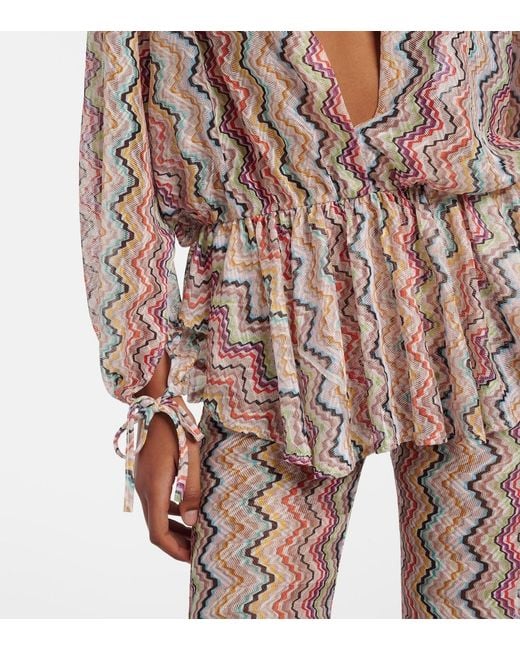 Missoni Multicolor Zig Zag Cutout Gathered Blouse