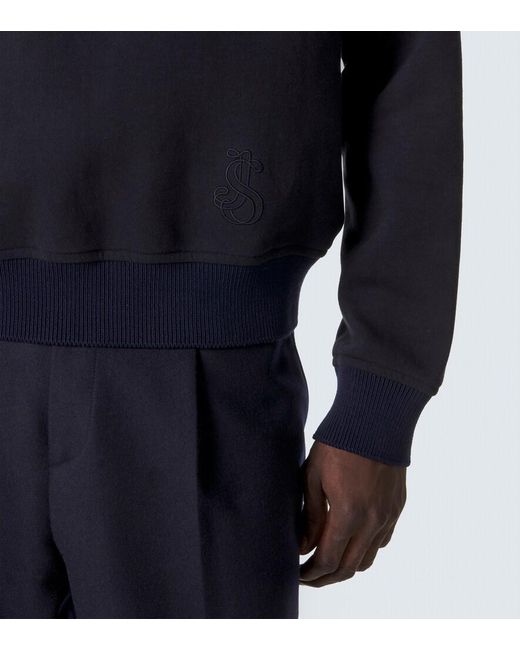 Jil Sander Blue Cotton Half-Zip Sweatshirt for men