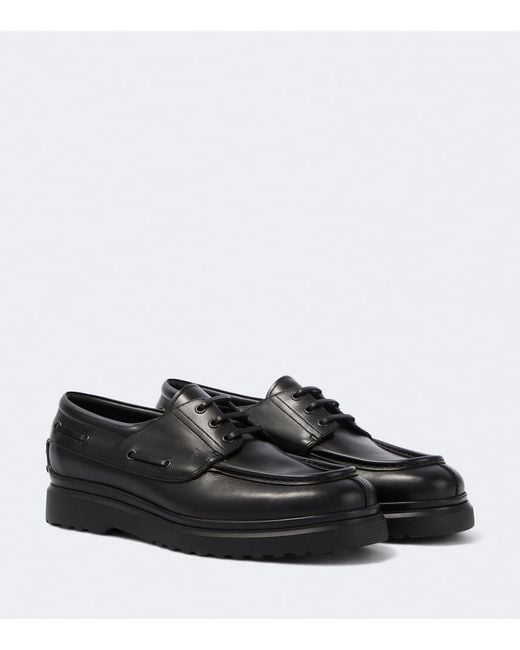Tod's Black Leather Boat Shoes for men