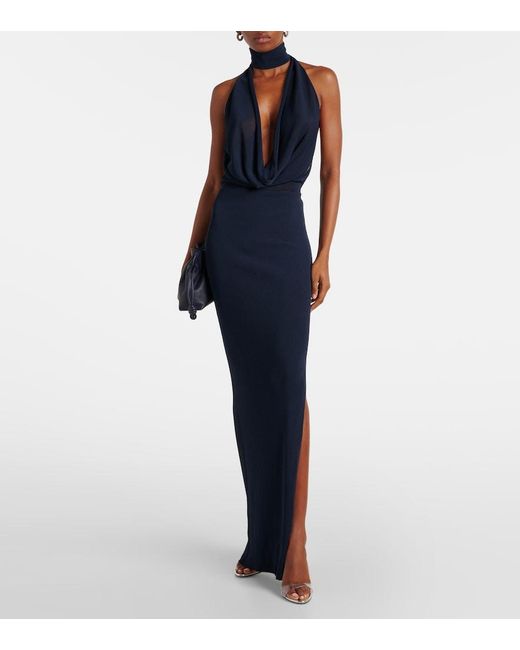 AYA MUSE Draped Halterneck Gown in Blue | Lyst
