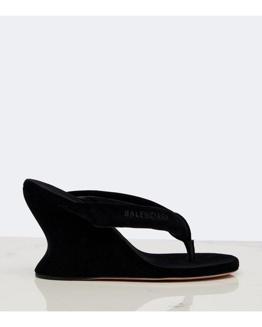 Balenciaga Black Gaeta Velvet Wedge Thong Sandals