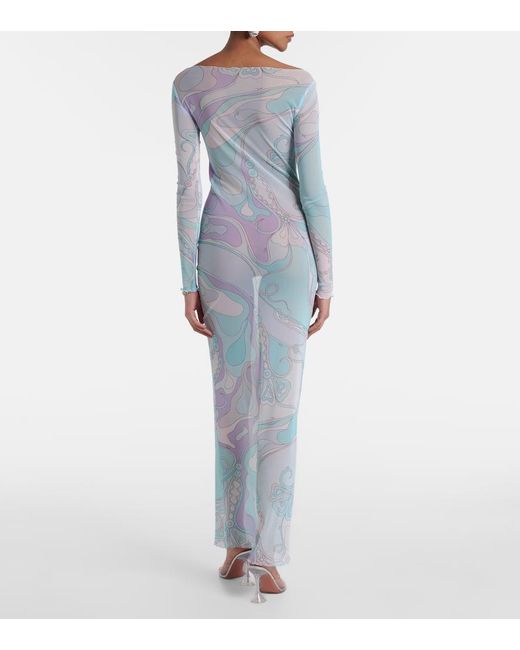 Emilio Pucci Blue Orchidee Tulle Maxi Dress