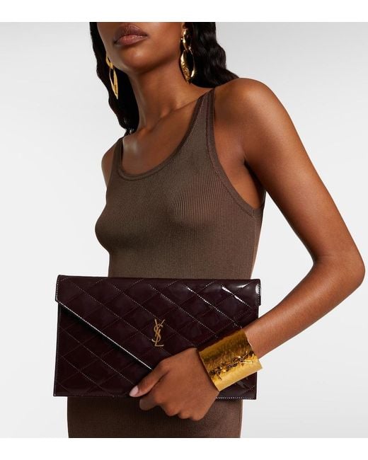 Saint Laurent Black Paris Patent Leather Clutch