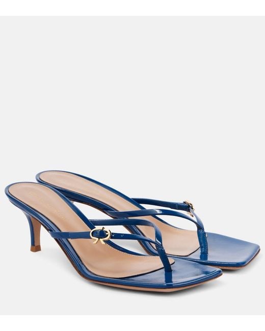 Gianvito Rossi Blue Ribbon Patent Leather Thong Sandals