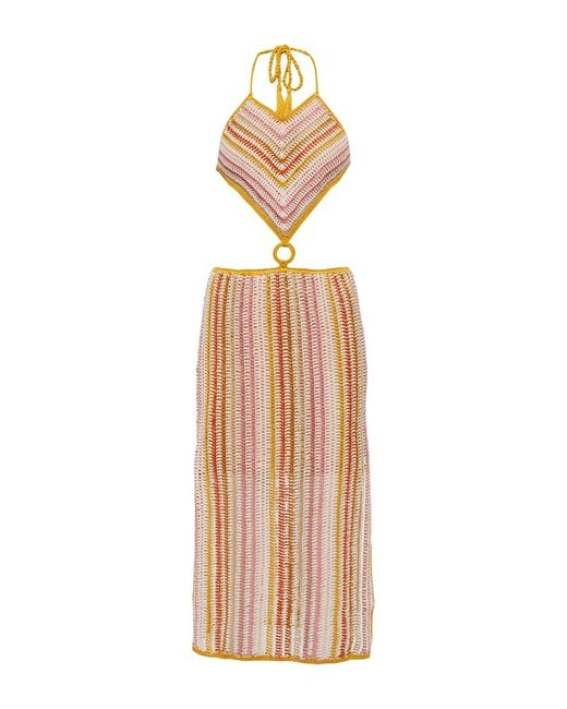 Anna Kosturova Multicolor Ring Halterneck Crochet Dress