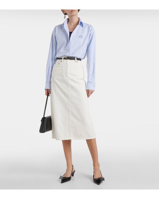 Prada White High-rise Denim Midi Skirt