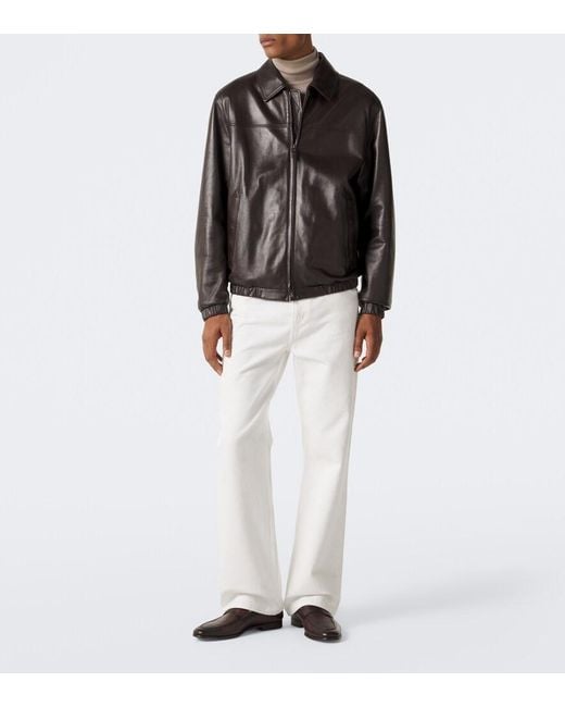 Canali Black Leather Blouson Jacket for men