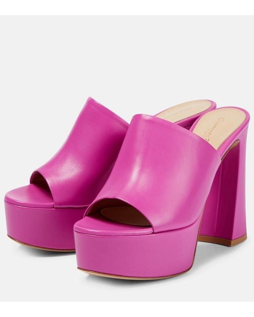 Gianvito Rossi Pink Holly Leather Platform Mules