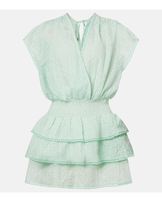 Melissa Odabash Green Jess Embroidered Cotton Minidress