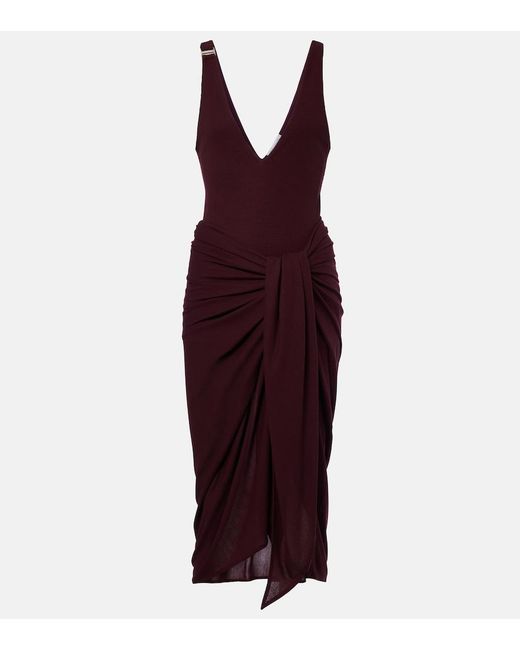 The Attico Red Draped Midi Dress