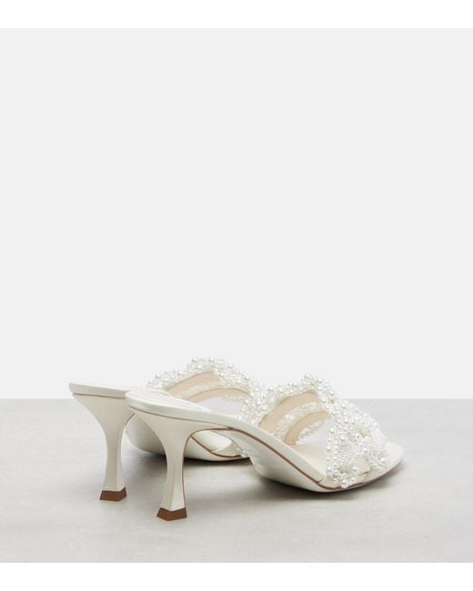 Jimmy Choo White Cary 70 Faux Pearl-Embellished Satin Mules